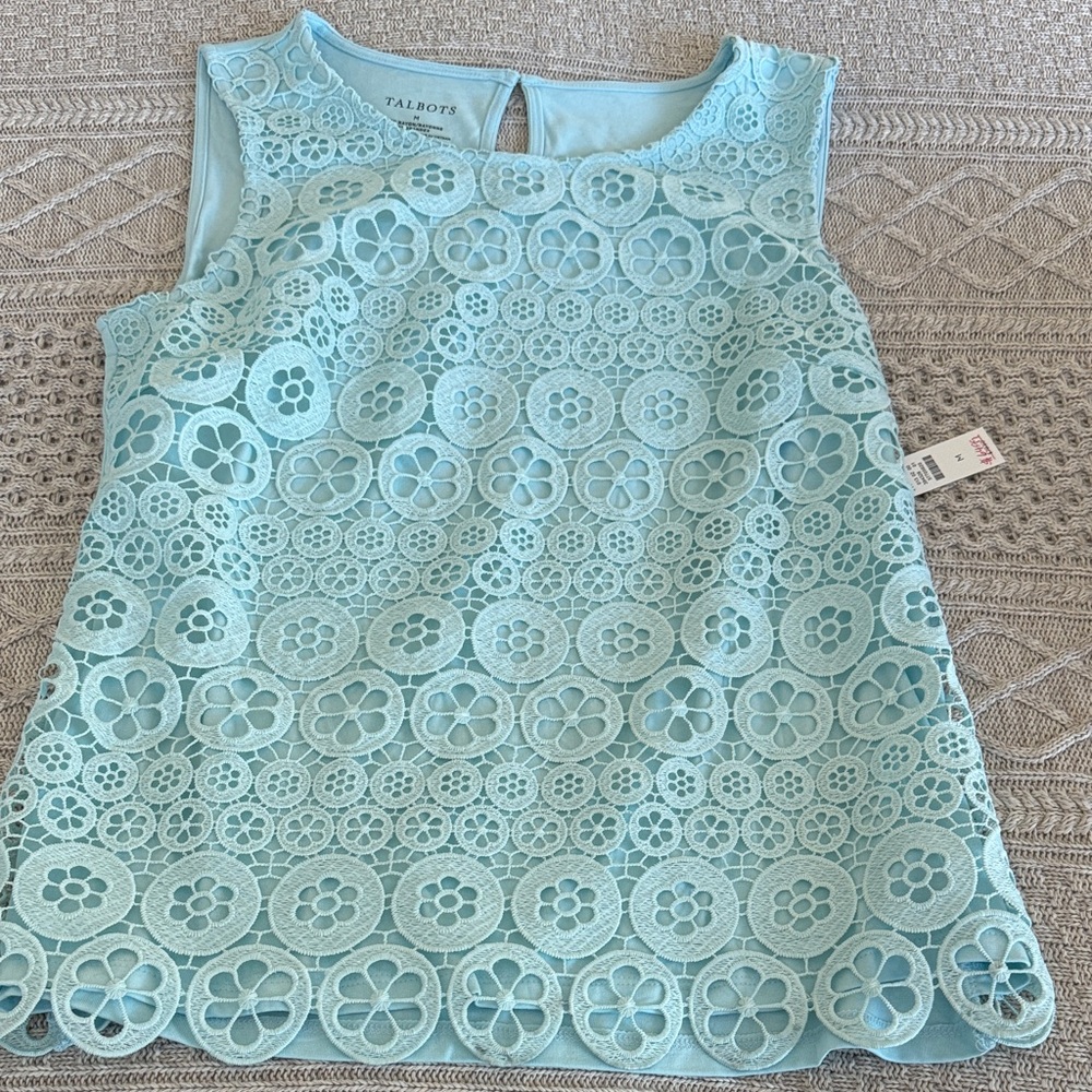 Talbots Mint Blue Floral Lace Women’s Tank Top